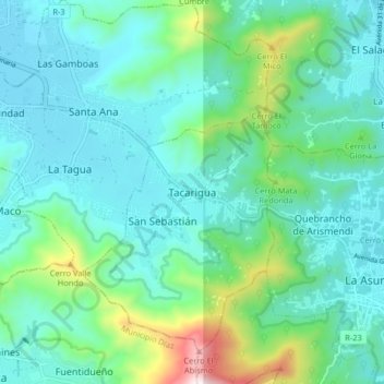 Mapa topográfico Tacarigua, altitude, relevo