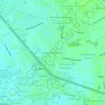 Mapa topográfico San Jose Subdivision, altitude, relevo