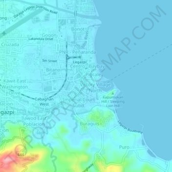 Mapa topográfico Lapu-Lapu, altitude, relevo