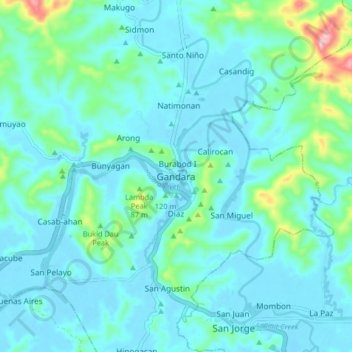 Mapa topográfico Gandara, altitude, relevo
