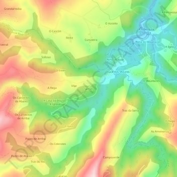Mapa topográfico Serrón, altitude, relevo