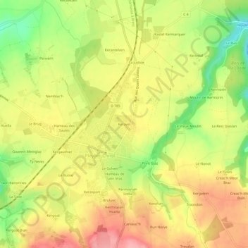 Mapa topográfico Keravel, altitude, relevo