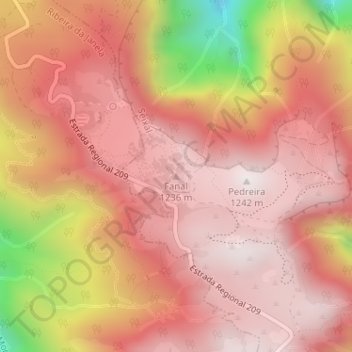 Mapa topográfico Fanal, altitude, relevo
