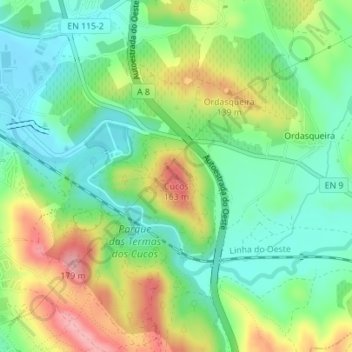Mapa topográfico Cucos, altitude, relevo
