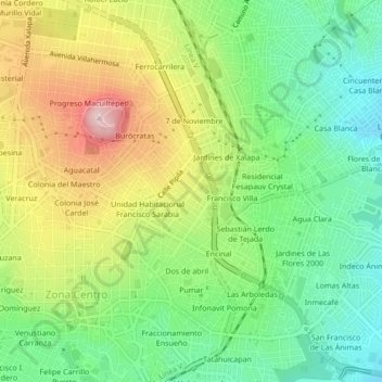 Mapa topográfico El Mirador, altitude, relevo