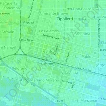Mapa topográfico M549, altitude, relevo