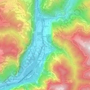 Mapa topográfico Cismon del Grappa, altitude, relevo