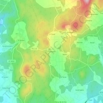 Mapa topográfico Vilameán, altitude, relevo