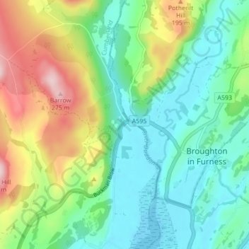 Mapa topográfico Duddon Bridge, altitude, relevo