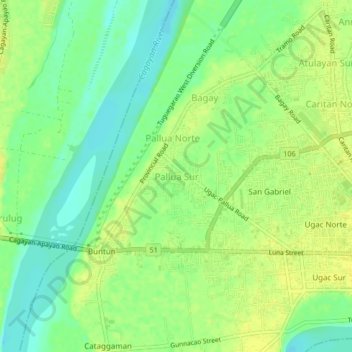 Mapa topográfico Pallua Sur, altitude, relevo