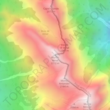 Mapa topográfico Monte Venal, altitude, relevo