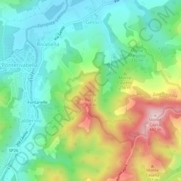 Mapa topográfico Monte Rocca, altitude, relevo