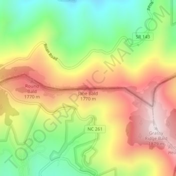 Mapa topográfico Jane Bald, altitude, relevo