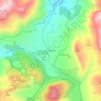 Mapa topográfico Los Alazores, altitude, relevo
