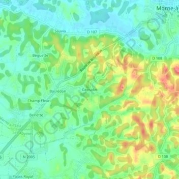 Mapa topográfico Gensolin, altitude, relevo