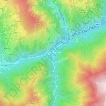 Mapa topográfico Ponte Marmora, altitude, relevo
