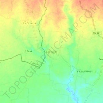 Mapa topográfico Las Uvas, altitude, relevo