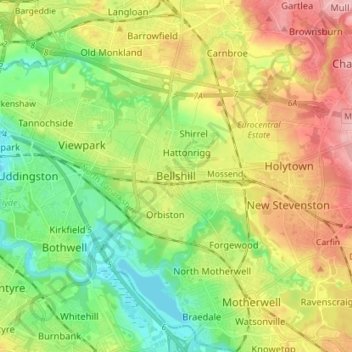 Mapa topográfico Bellshill, altitude, relevo
