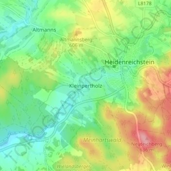 Mapa topográfico Kleinpertholz, altitude, relevo