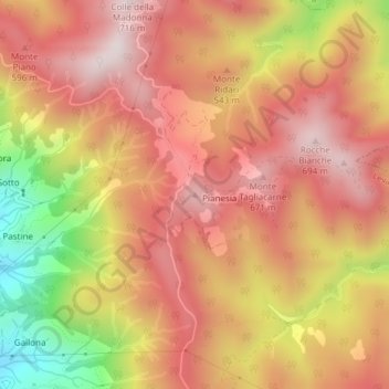 Mapa topográfico Monte Bardellone, altitude, relevo