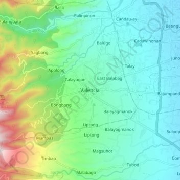 Mapa topográfico Valencia, altitude, relevo