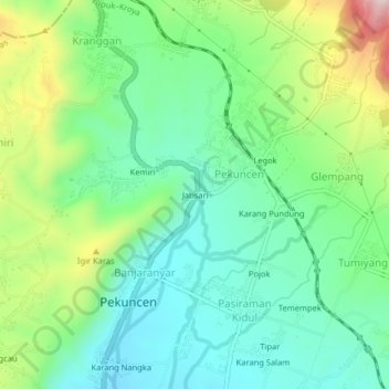 Mapa topográfico Jatisari, altitude, relevo