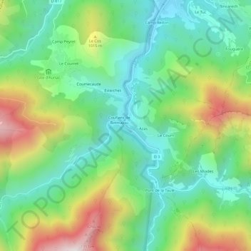 Mapa topográfico Moulin Lauga, altitude, relevo