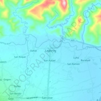Mapa topográfico Lagonoy, altitude, relevo