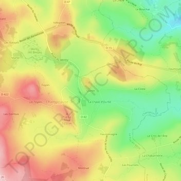 Mapa topográfico Ourbe, altitude, relevo