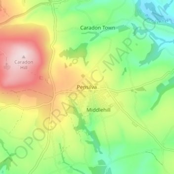 Mapa topográfico Pensilva, altitude, relevo