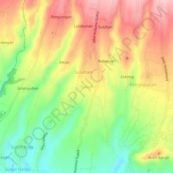 Mapa topográfico Susut, altitude, relevo