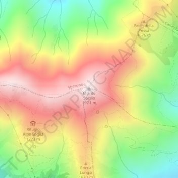 Mapa topográfico Monte Soglio, altitude, relevo
