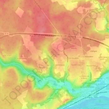Mapa topográfico Les Beauvais, altitude, relevo