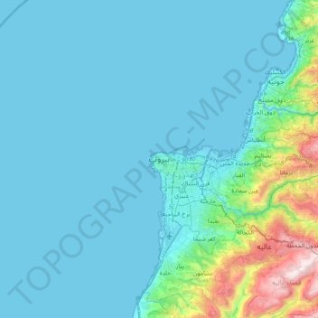 Mapa topográfico Beirute, altitude, relevo
