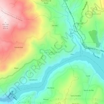 Mapa topográfico Paços de Gaiolo, altitude, relevo