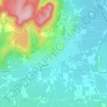 Mapa topográfico Laudun, altitude, relevo