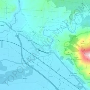 Mapa topográfico Pinos Puente, altitude, relevo