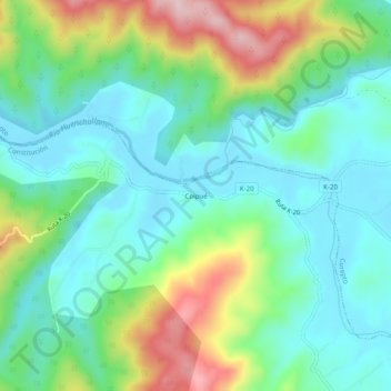 Mapa topográfico Coipué, altitude, relevo