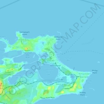 Mapa topográfico The Settlement, altitude, relevo