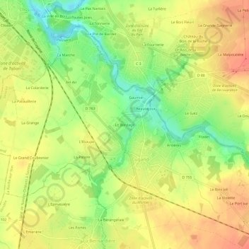 Mapa topográfico Le Bordage, altitude, relevo