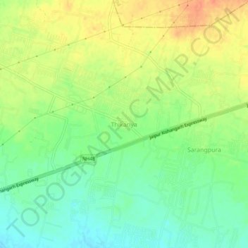 Mapa topográfico Thikariya, altitude, relevo