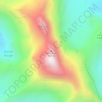 Mapa topográfico Mont Ross, altitude, relevo
