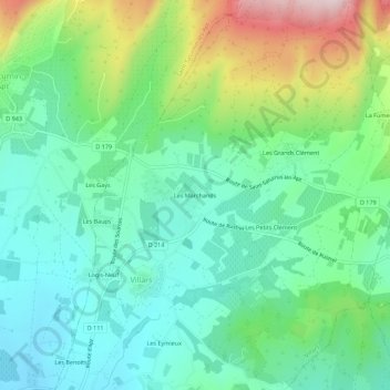 Mapa topográfico Les Marchands, altitude, relevo