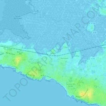 Mapa topográfico Kervalet, altitude, relevo