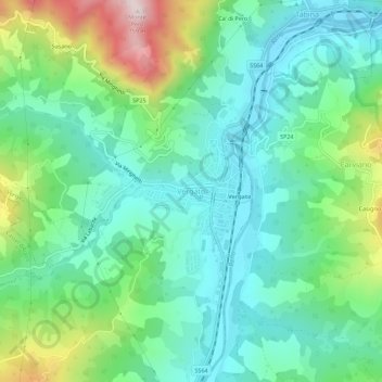 Mapa topográfico Vergato, altitude, relevo