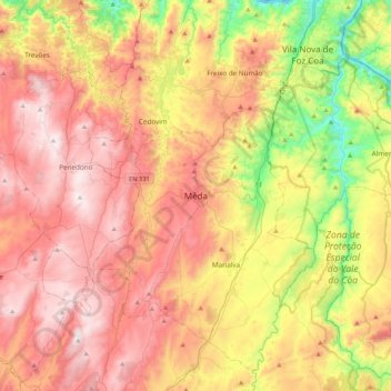 Mapa topográfico Mêda, altitude, relevo