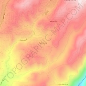 Mapa topográfico Fly-In Acres, altitude, relevo