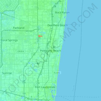 Mapa topográfico Pompano Beach, altitude, relevo