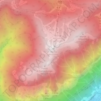 Mapa topográfico Monte Altissimo, altitude, relevo