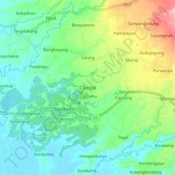 Mapa topográfico Cikedal, altitude, relevo
